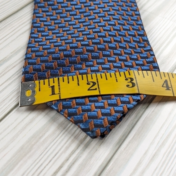 Givenchy Geometric Block Print Silk Tie in Metallic Blue and Burnt Orange - Picture 6 of 8
